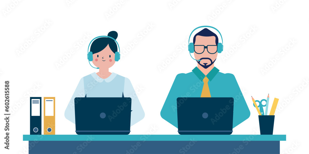 Support concept with man and women in a flat design Support concept with man and women in a flat design