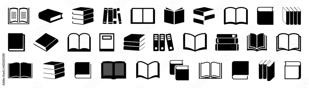 Black book icons collection. Set of book icons. Book symbol collection