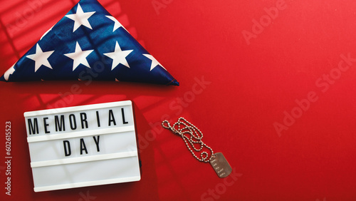 Memorial day sign on red background