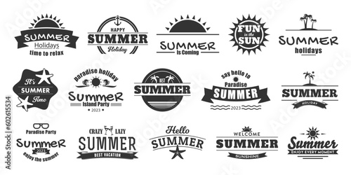 Summer vacation badges collection. Set of summer holidays, coming, paradise logotype