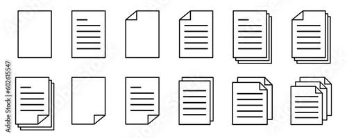 Paper document linear icons collection. Set of black document icons