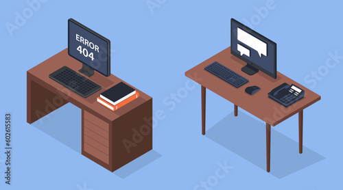 Support table with computer in office in a flat design © top dog