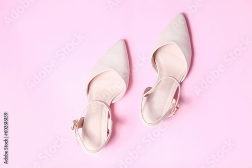 Beige classic women's shoes with heels