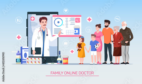 Illustration of online consultation with family physician via mobile app