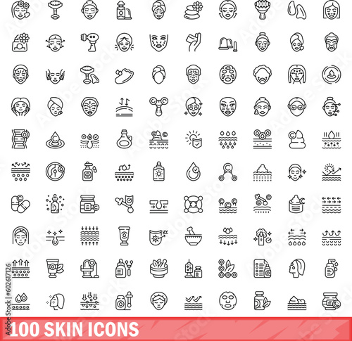 100 skin icons set. Outline illustration of 100 skin icons vector set isolated on white background