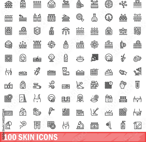 100 skin icons set. Outline illustration of 100 skin icons vector set isolated on white background