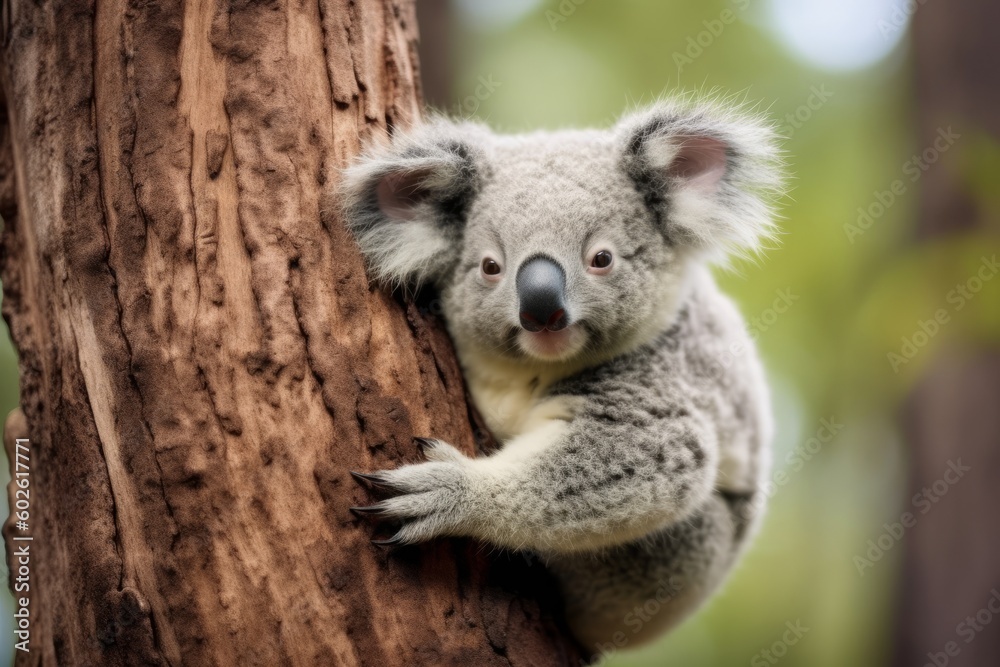 Fototapeta premium Cute koala napping in a tree with its arms spread wide