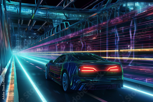 Futuristic car driving at night