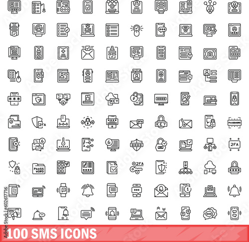 100 sms icons set. Outline illustration of 100 sms icons vector set isolated on white background