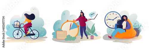 Young active lady working on laptop from home, planning events. Time management