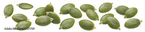 Fényképezés Pumpkin green seed set isolated on white background