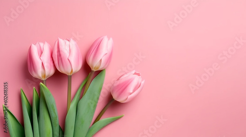 bouquet of tulips, with pink background