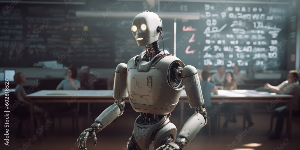 Enhancing Learning: Humanoid AI Teacher Conducting Engaging Lesson in the Classroom. Generative AI