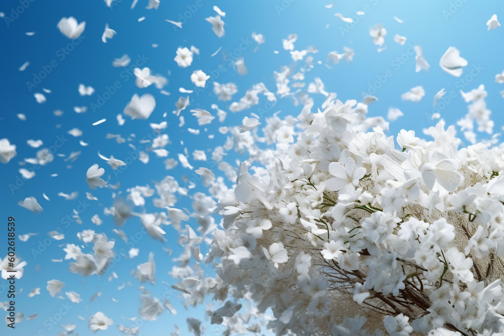 custom made wallpaper toronto digital하얀 꽃잎이 흩날리는 하늘 배경. 인공지능 생성