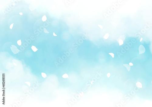 花びらが舞う青空の爽やか背景イラスト