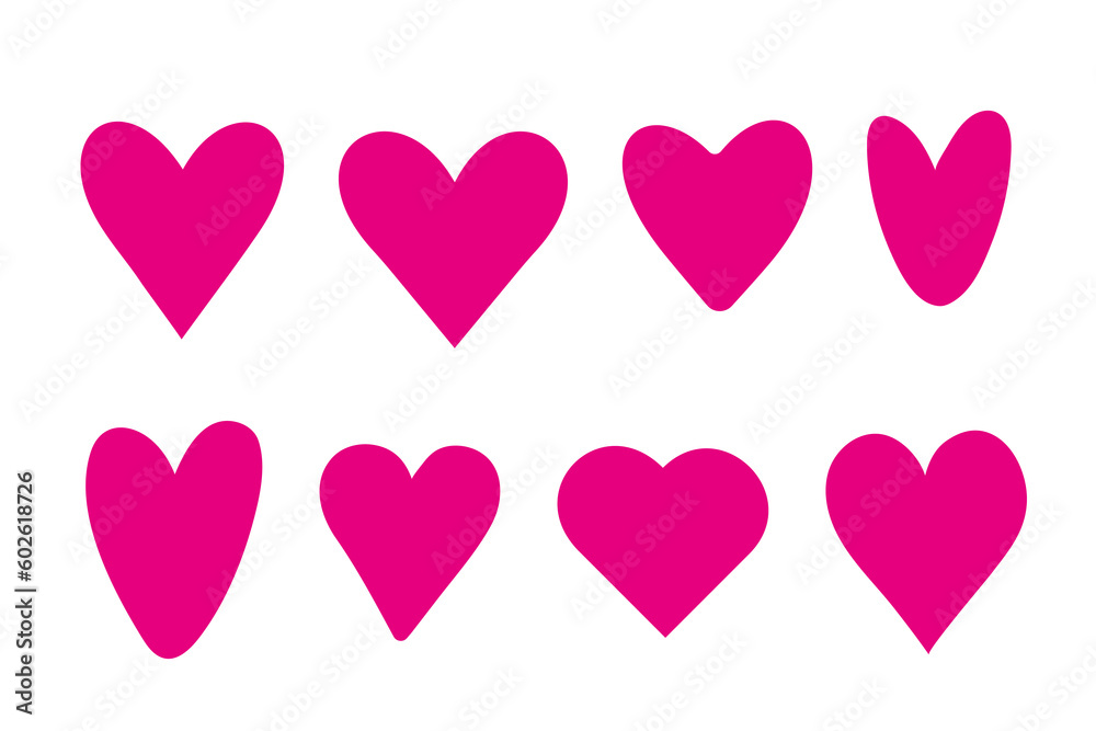 A set of icons of hearts in pink. For weddings, dates, congratulations, engagement, valentine's day. Vector.