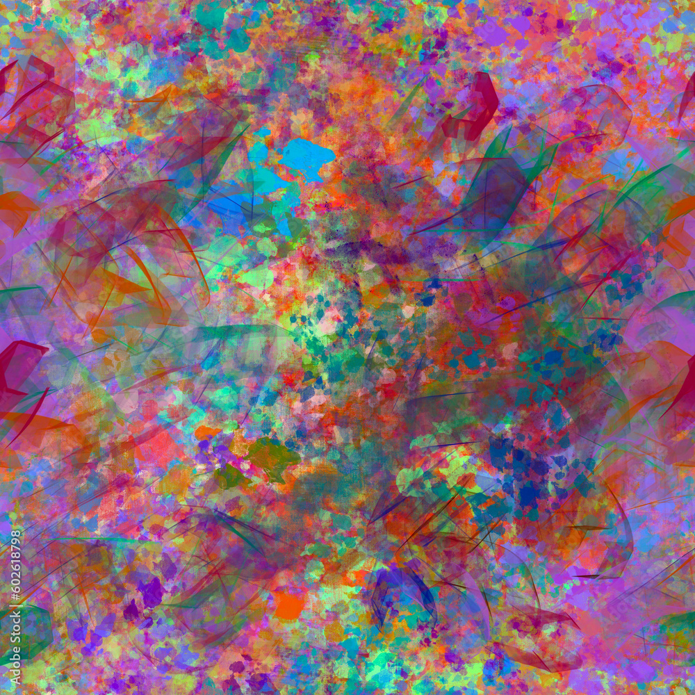 Abstract vibrant bold blurred layered painted pattern Transparent layered spots, blotches, splatters and streaks