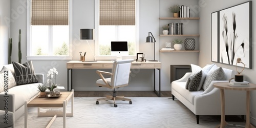 Modern Stylish Home Office Setup AI Generated