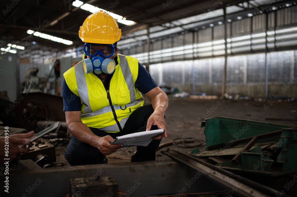 Scientists and government officials Inspect and collect chemical leak samples in industrial sites. to be thoroughly investigated in the laboratory Scientists and government officials Inspect and collect chemical leak samples in industrial sites. to be thoroughly investigated in the laboratory