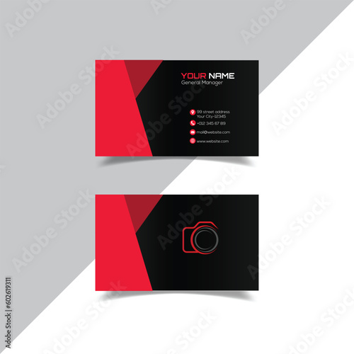 Minimal business card print template design. Black and red color simple clean layout EPS-10 © Freelancer Shubhro