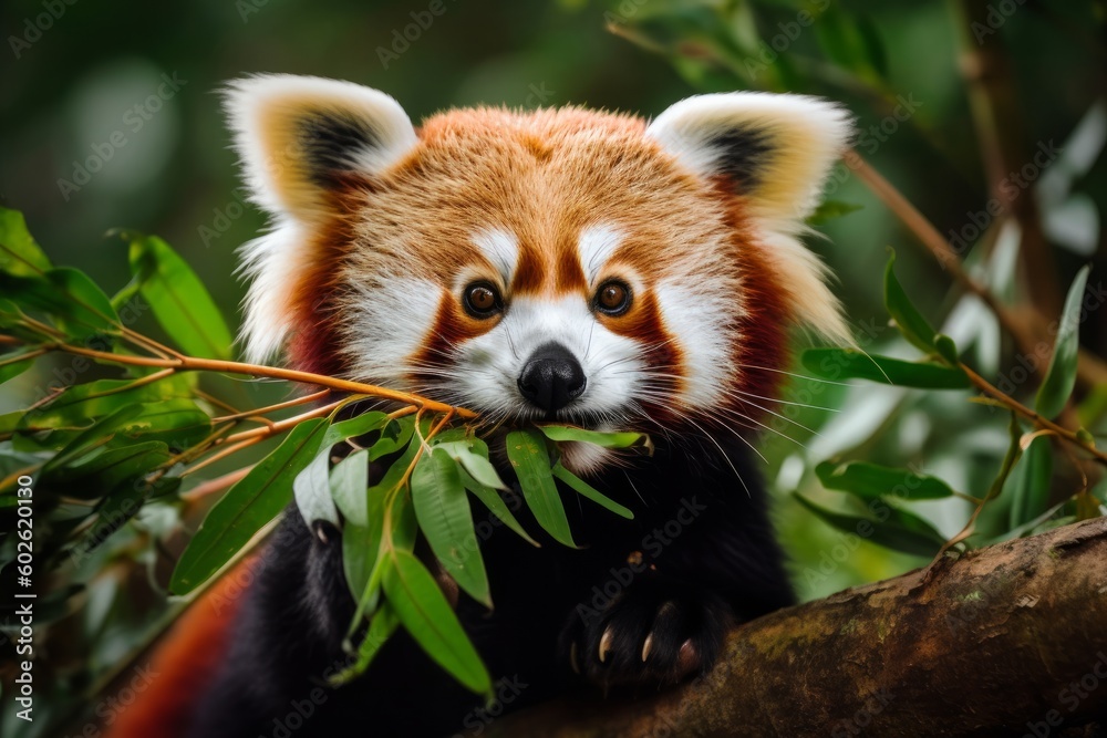 Fototapeta premium Red panda snacking on bamboo