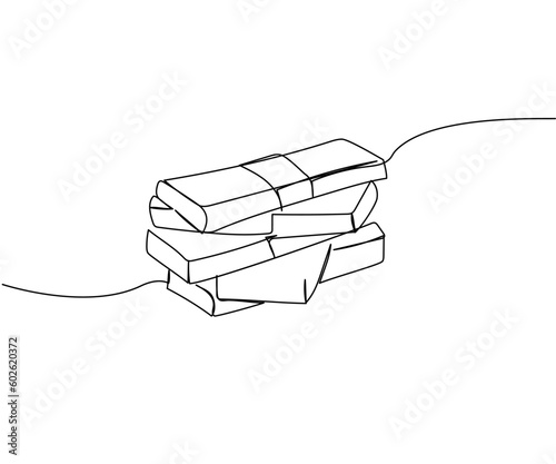 Several bundles of money, cash, banknotes, dollars, hryvnias, euro one line art. Continuous line drawing of bank, money, finance, financial, payment, data, savings, economic, wealth, credit