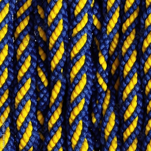 Blue Yellow Pattern Of Ropes Close Up Very Detailed Tile Seamless Background. Generative AI