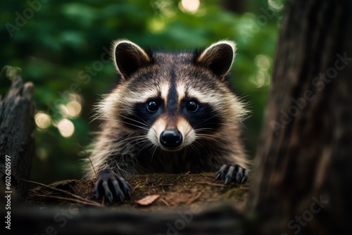 Curious raccoon peering into the camera © Suplim