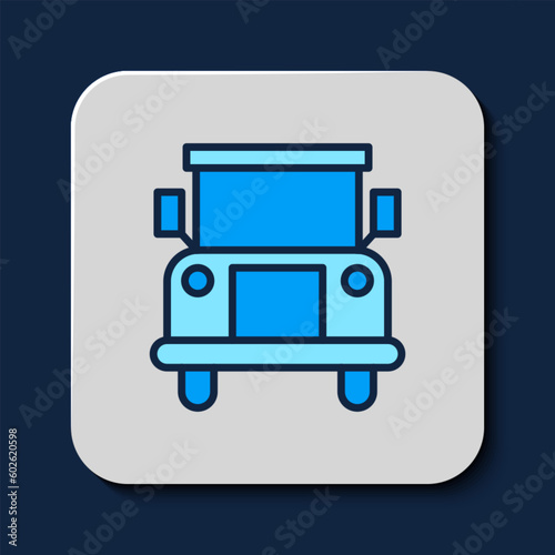 Filled outline School Bus icon isolated on blue background. Public transportation symbol. Vector