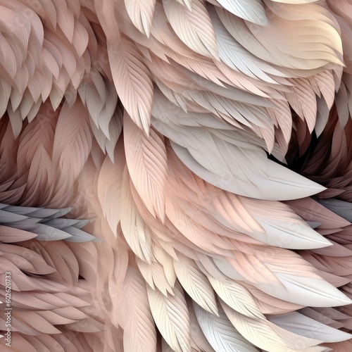 Very Detailed Feathers Pastel Beige Tones Tile Seamless Background. Generative AI