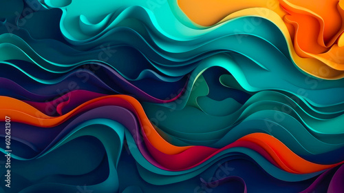 3d abstract background with cut shapes. Colorful liquid wave design. For business presentations, flyers, posters, prints ration, cards, brochure cover. Generated AI