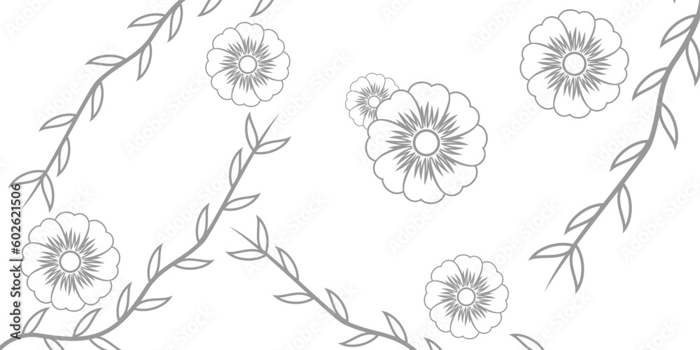 Silver Flower Line art drawing style, plant and flower line vector on white background
