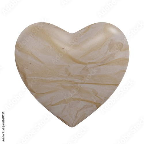 3D rendering heart shaped with crumpled paper texture