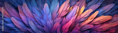 Very Detailed Feathers Pastel Navy Tones Panoramic Banner. Generative AI