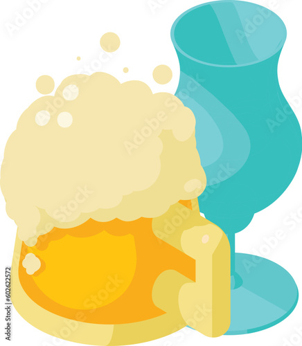 Drink degustation icon isometric vector. Big glass foamy beer mug and wine glass. Alcohol production, tasting