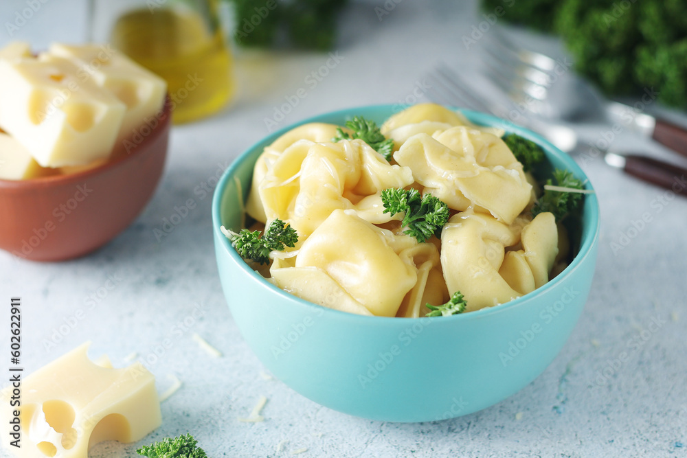 A bowl with Italian dumplings - tortellini A bowl with Italian dumplings - tortellini