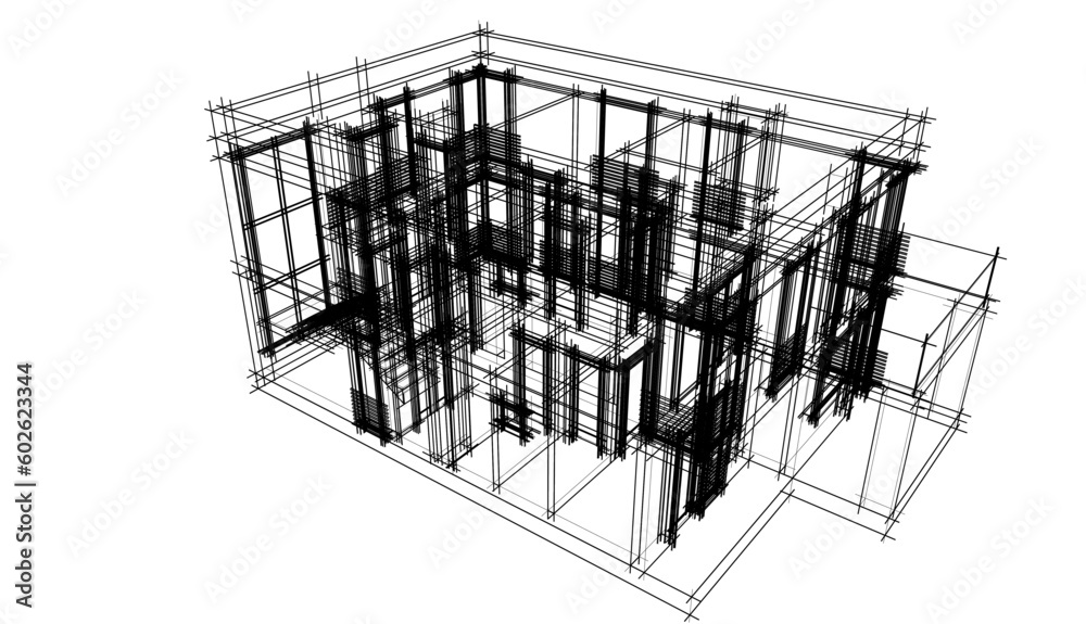 Architecture building 3d drawing vector illustration