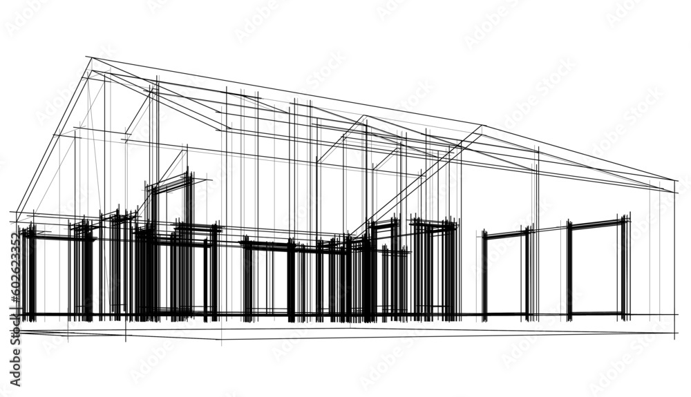 Architecture building 3d drawing vector illustration Architecture building 3d drawing vector illustration