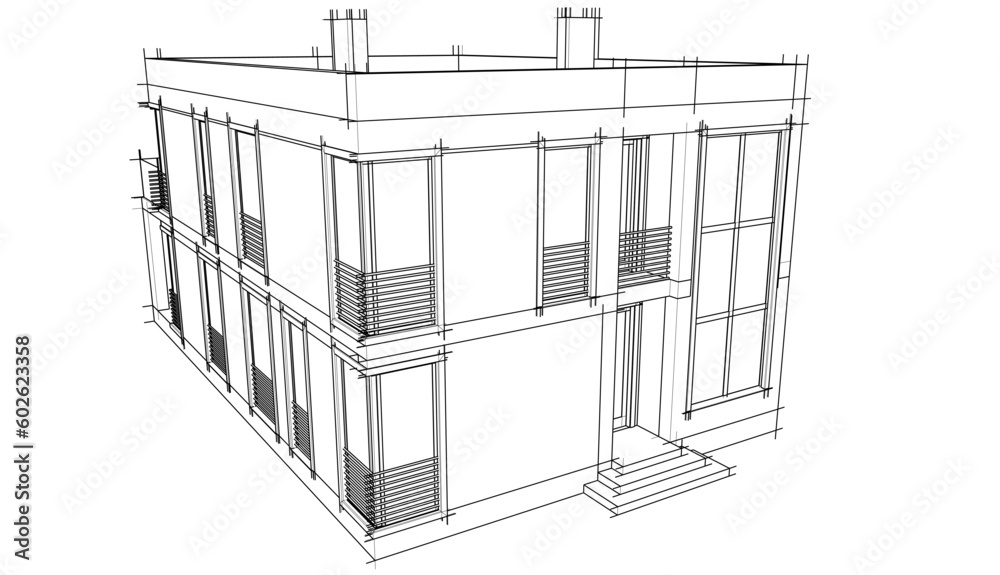 Architecture building 3d drawing vector illustration Architecture building 3d drawing vector illustration