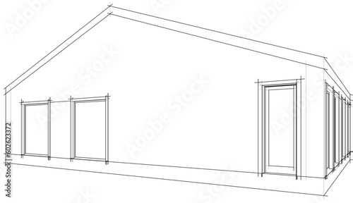 Architecture building 3d drawing vector illustration