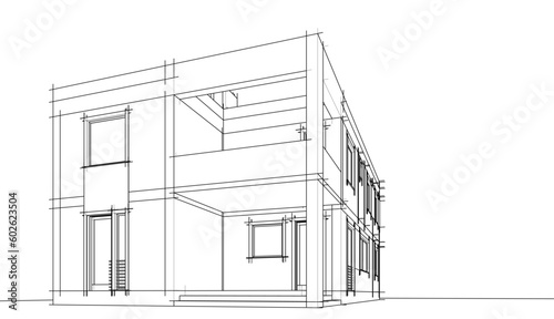 Architecture building 3d drawing vector illustration