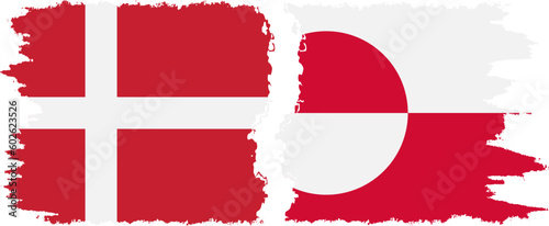 Greenland and Denmark grunge flags connection vector