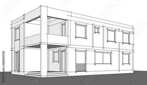 Architecture building 3d drawing vector illustration © Yurii Andreichyn