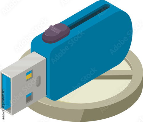 Usb stick icon isometric vector. Modern blue portable flash drive device icon. Storage device, modern technology photo