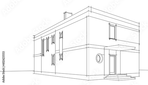 Architecture building 3d drawing vector illustration