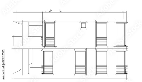 Modern house building architectural 3d illustration