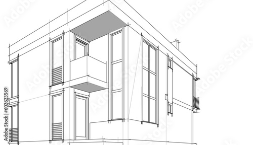 Modern house building architectural 3d illustration