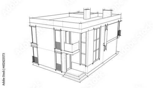 Modern house building architectural 3d illustration