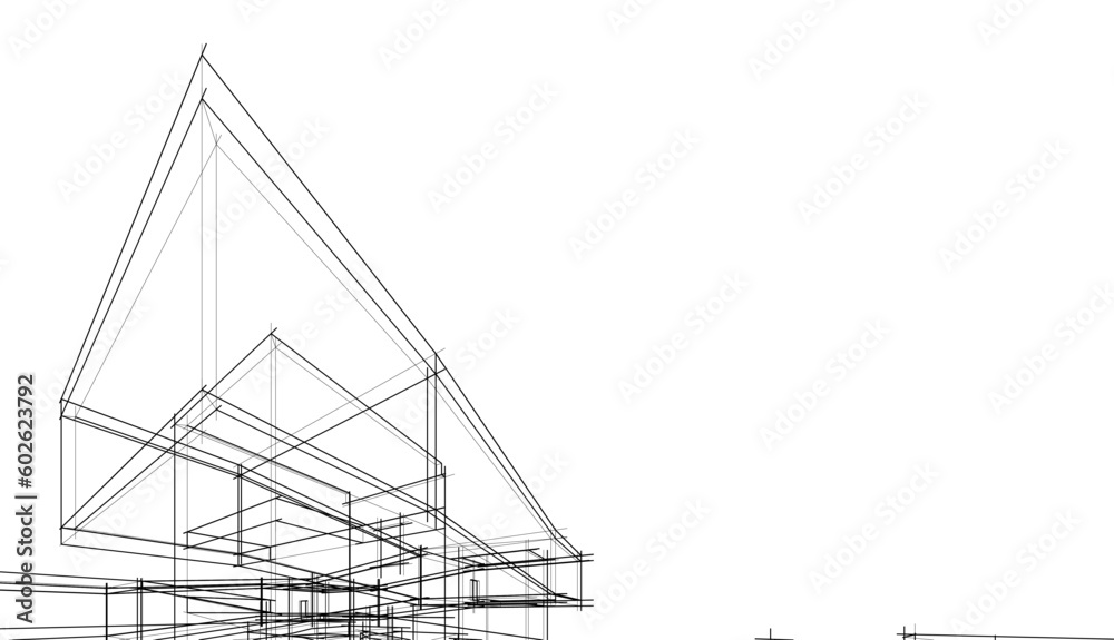 Modern house building architectural 3d illustration - obrazy, fototapety, plakaty 