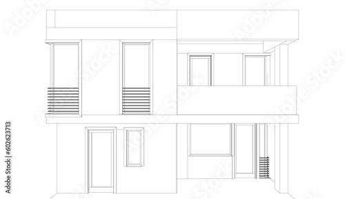 Modern house building architectural 3d illustration
